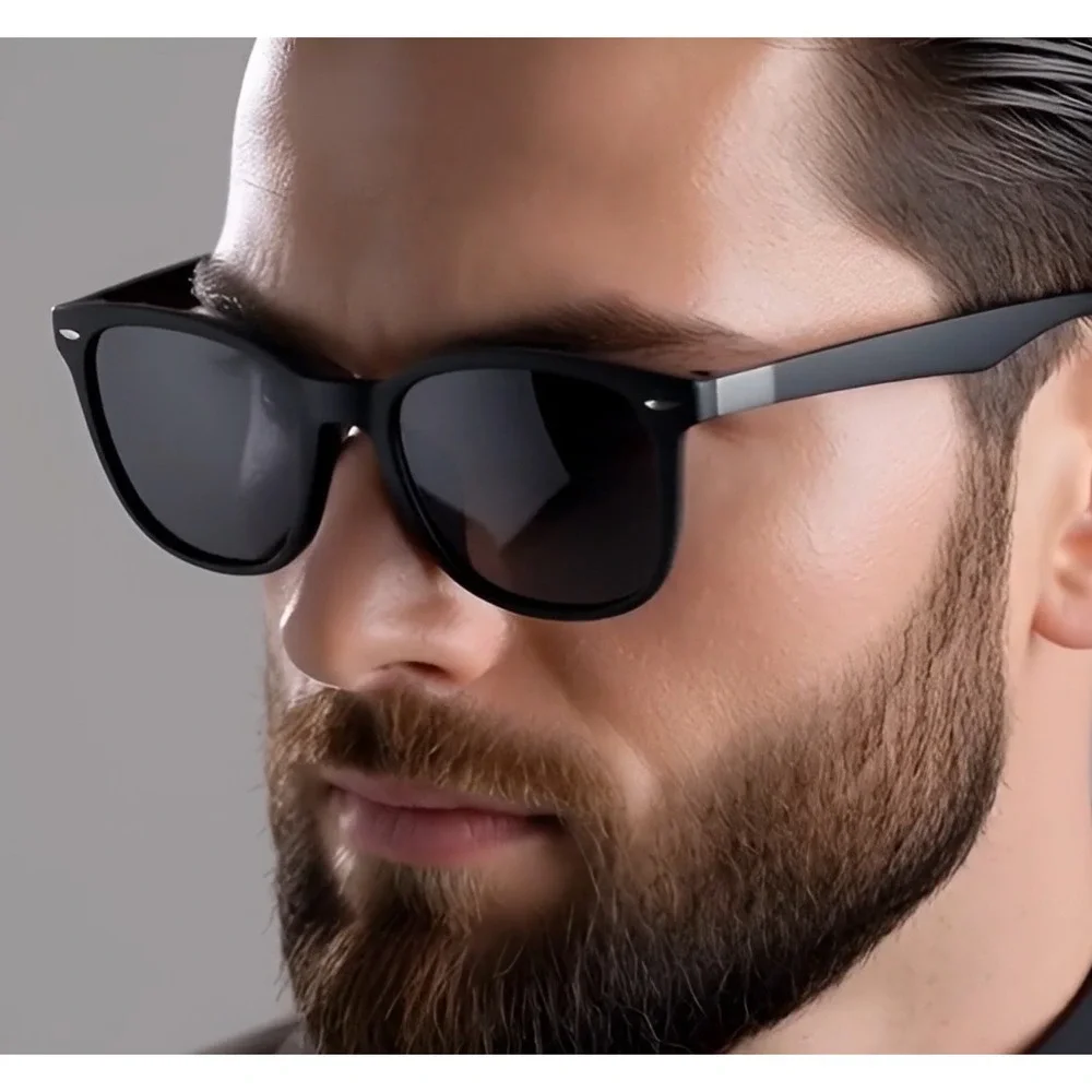 Mens Black 80's 90's Sunglasses Polarized UV Protection Square Frame Eyewear New